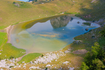 High angle view of pond