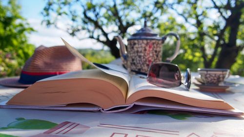 Close-up of open book on table