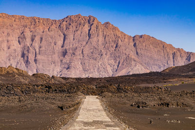 A lava flow makes the road through the crater impassable, at pico do fogo, cape verde islands