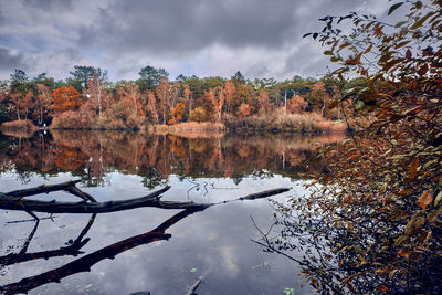 Reflection of trees in lake against sky during autumn