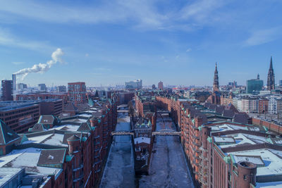 High angle view of cityscape against sky