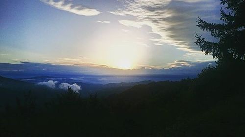 Scenic view of mountains against cloudy sky