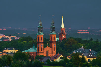 High angle view of illuminated church