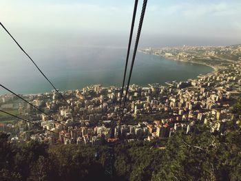 Panoramic shot of cityscape by sea against sky