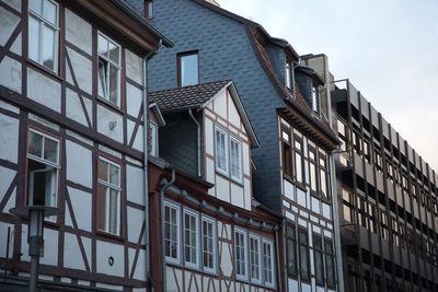 Historical old town goettingen architecture residential building exterior. wide shot.