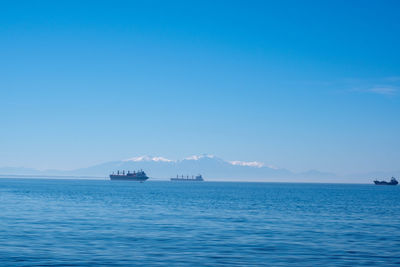 Scenic view of sea against blue sky