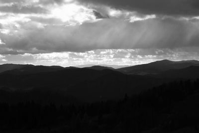 Scenic view of silhouette mountains against sky