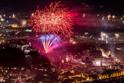 Firework display at night