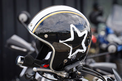 Close-up of motorcycle helmet