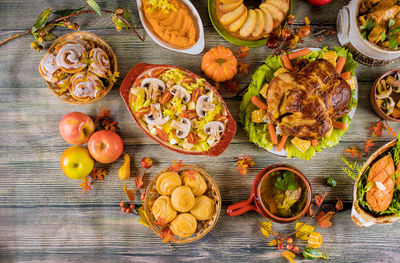 High angle view of fruits on table