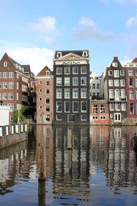 Reflection of buildings in lake against sky