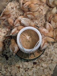 High angle view of breakfast on table