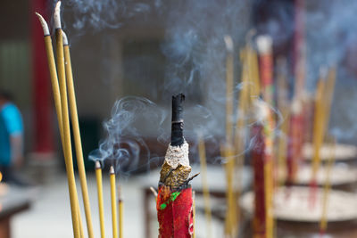 Close-up of incense stick burning