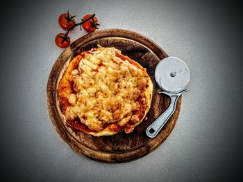 High angle view of breakfast served on table