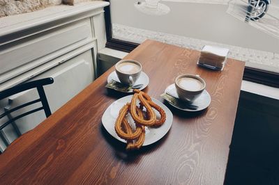 High angle view of coffee on table