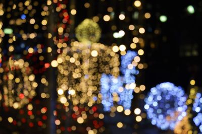 Defocused image of illuminated christmas tree at night