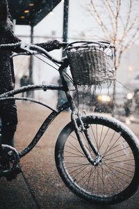 Close-up of bicycle in winter