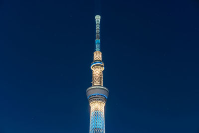 View of illuminated tokyo sky tree against sky at night