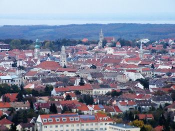 High angle view of townscape against sky