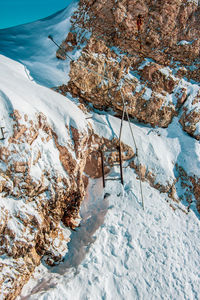 Snow-covered via ferrata in the alps , zugspitze germany.