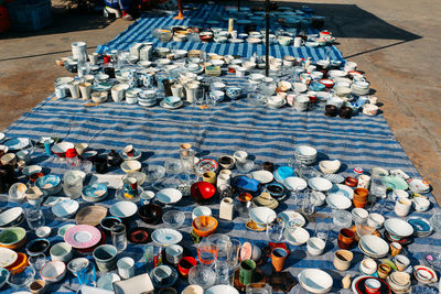 High angle view of decorations on table