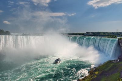 High angle view of waterfall against sky