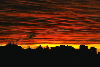 Silhouette of building against dramatic sky