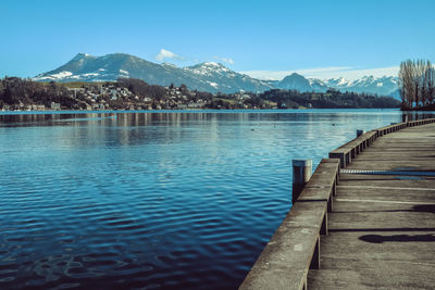 Scenic view of lake against blue sky