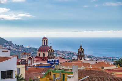 High angle view of buildings in city