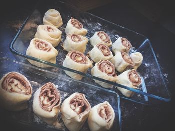 High angle view of dessert on table