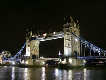 Bridge over river at night