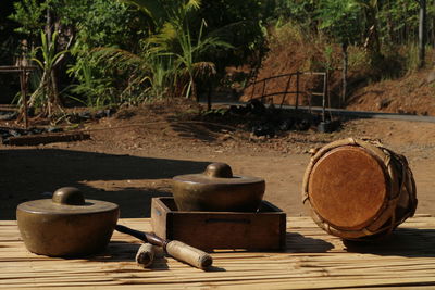 Wooden table and chairs in the forest