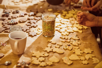 High angle view of food on table
