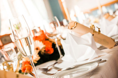 Close-up of champagne on table