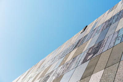 Low angle view of building against clear blue sky