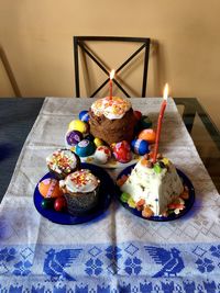High angle view of cake on table