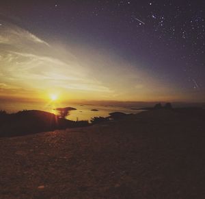 View of calm beach at sunset