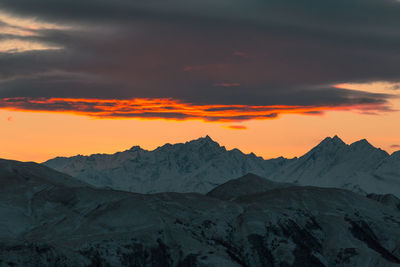 Sunset in the mountains of chechnya in the caucasus