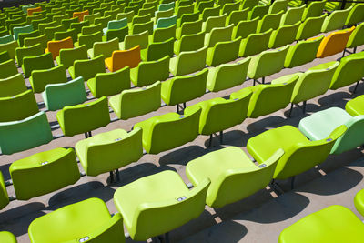 High angle view of empty chairs