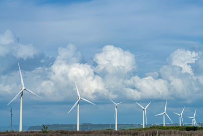 Wind turbines in taichung port gaomei wetlands area. qingshui district, taichung city, taiwan