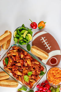 High angle view of food on table