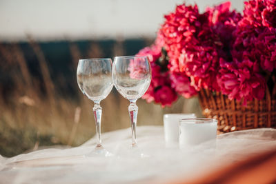 Close-up of wine glass on table