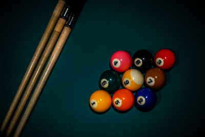 High angle view of balls on table