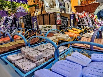 Soaps for sale at market stall