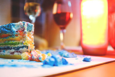 Close-up of cake in plate on table