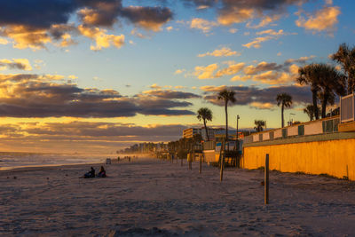 Scenic view of beach against sky during sunset