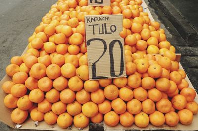 High angle view of fruits for sale at market stall