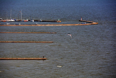 High angle view of harbor in sea