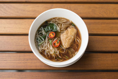 Directly above shot of soup in bowl