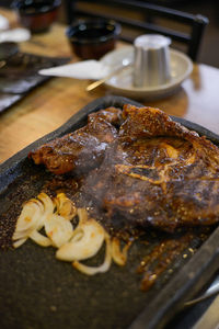 High angle view of food on table